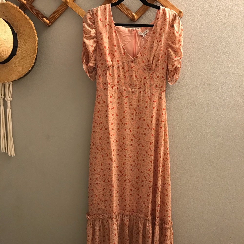 NWT Emory Park Floral Pink Puff Sleeve Maxi Dress